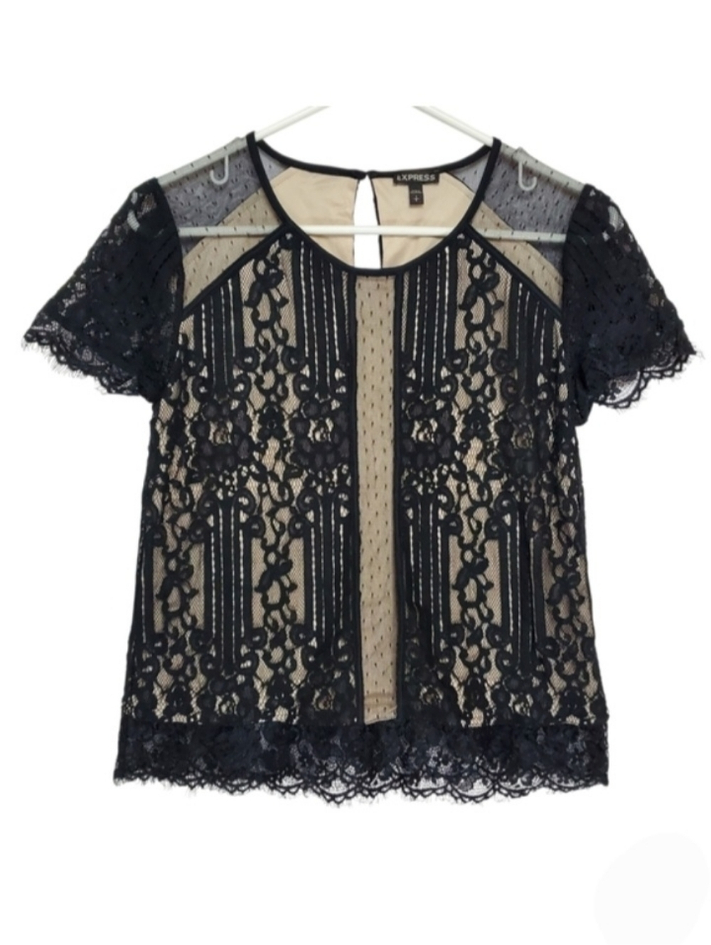 2456 * Express Black Lace Top Blouse Bohemian Hippie Chic Elegant Size S